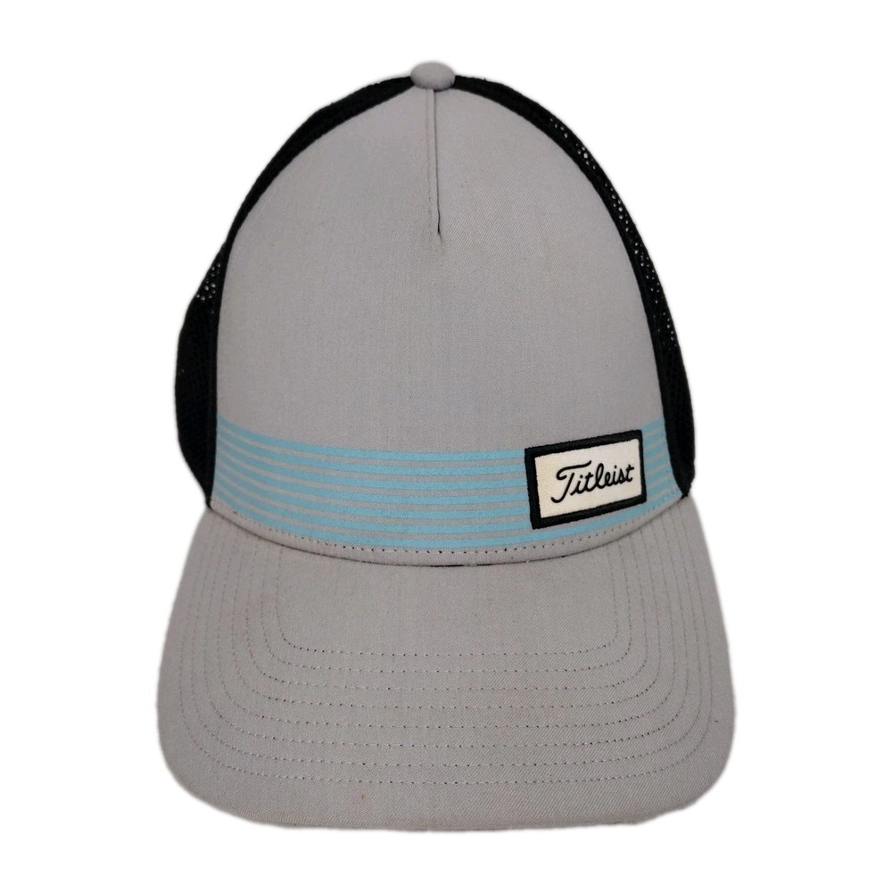 Titleist Golf Snapback Hat Cap Gray Mesh Blue Striped
